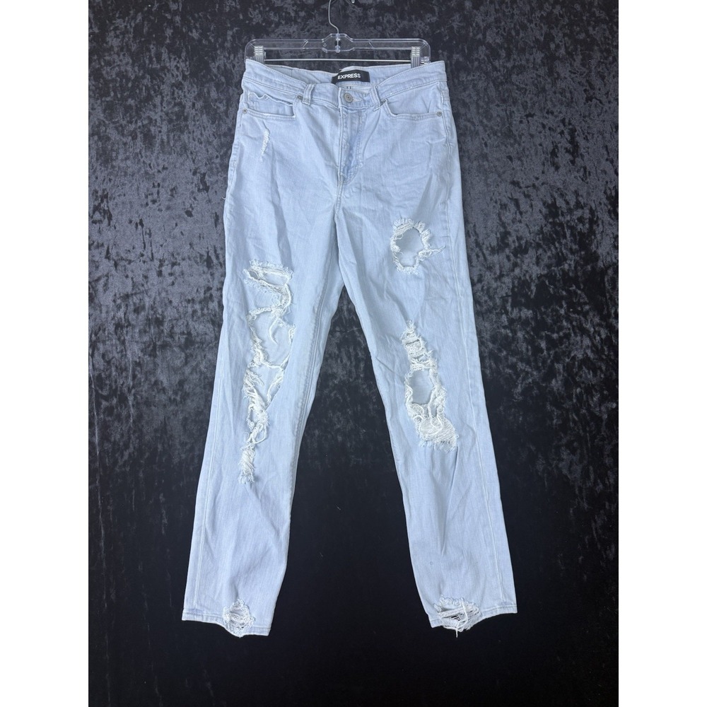 Express Jeans Girlfriend High Rise Original Distressed Light Blue Womens 4